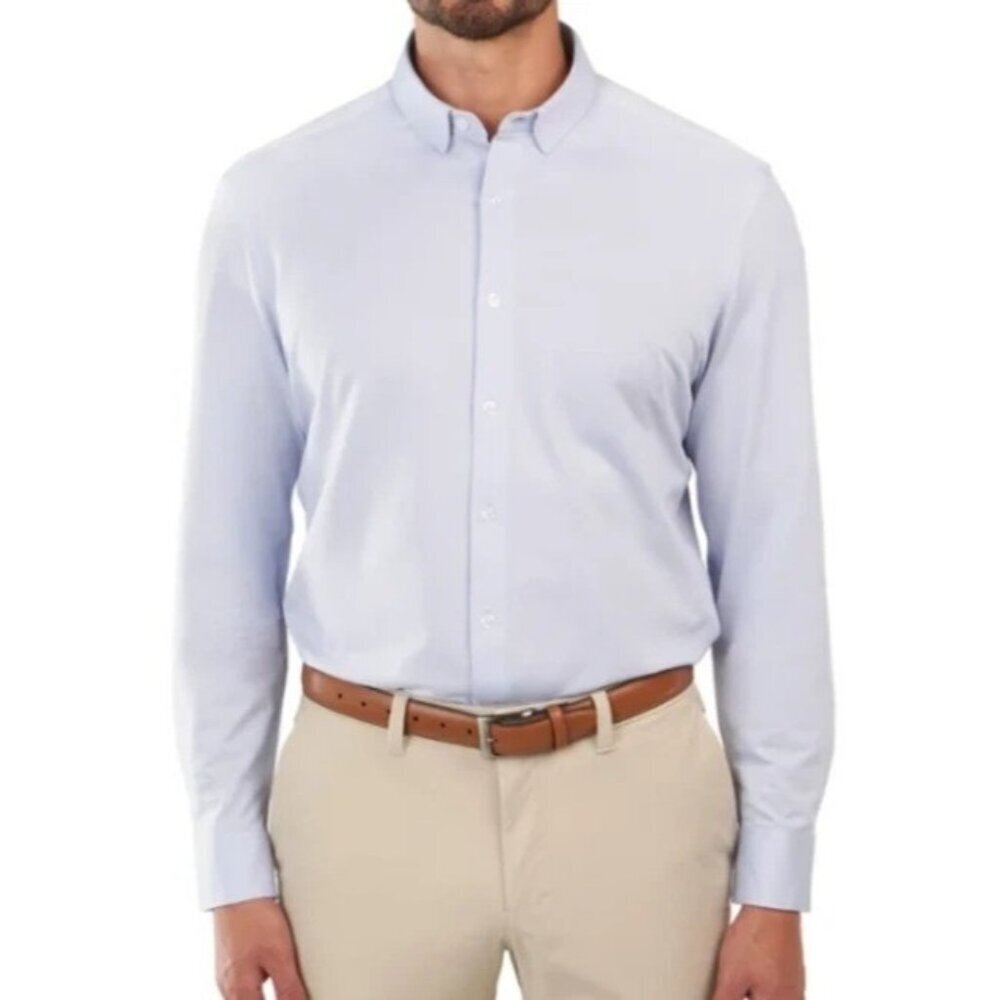 Kirkland Signature Men's XL Knit Button-Up Shirt Modern Fit  Blue i1758